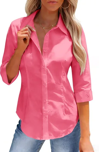 Vista 15 de siliteelon Button Down Shirts for Women: Slim Fit Stain Shield 3/4 Sleeve Dress Shirt Formal Work Button Up Blouses