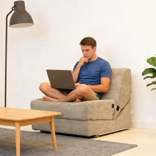 Vista 11 de jela Tumbona de pana de lujo para interiores, silla plegable para sofá cama con espuma suave y funda lavable a máquina (gris pana)