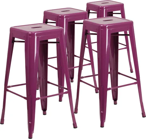 Vista 23 de Flash Furniture - Taburete de bar de metal moderno sin respaldo de 30 pulgadas, para interior/exterior, industrial, cuadrado, apilable para bares