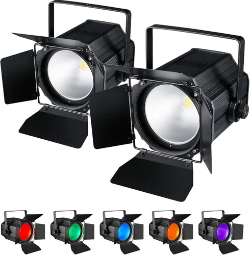 Vista 11 de Luces de escenario COB con puertas de granero, luz par COB de 200 W, LED 3500 ~ 7500 K, blanco cálido y blanco, DMX512 con sonido maestro-esclavo