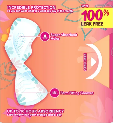 Vista 10 de Always Radiant Teen toallas, talla 1, regular, con alas, sin aroma, 14