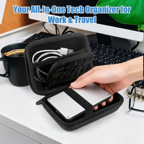 Vista 2 de Funda de disco duro externo, funda protectora de EVA a prueba de golpes para almacenamiento USB SSD, pasaporte, organizador electrónico de viaje