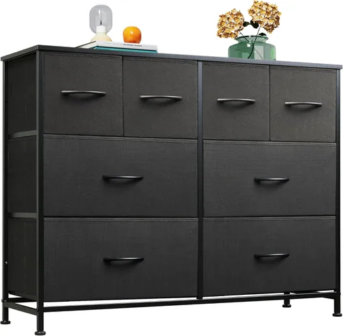 Vista 9 de WLIVE Cómoda para dormitorio con 8 cajones, cómoda de tela ancha para almacenamiento y organización, cómodas de dormitorio, cajonera para sala
