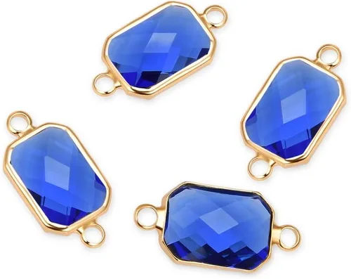 Adabele CCP12-G9 - Conector de piedra natal azul zafiro de septiembre de grado A, eslabones de corte radiante rectángulo de 0.551 in, chapado en oro