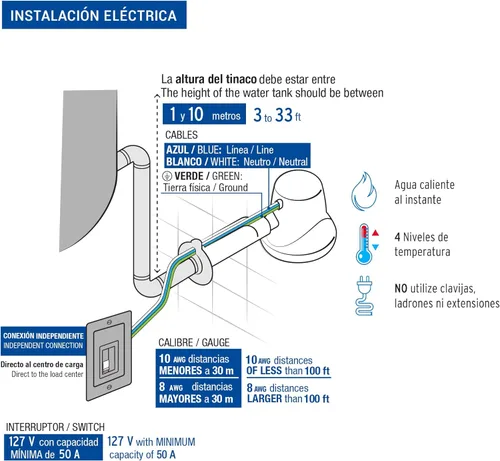 Vista 4 de Foset 49491 Electric Shower Head - Instant Hot Water, 4 Temperature Levels - Hand Shower Head with 5 ft Hose Included