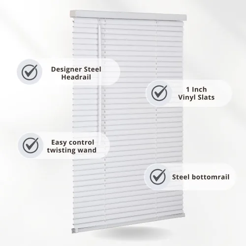 Vista 3 de LOTUS & WINDOWARE Persiana de Vinilo Premium de 1", Oscurecimiento de Habitación, Sin Cordón, 32" de Ancho x 60" de Largo, Blanco - Persianas