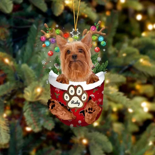 Vista 88 de Adornos personalizados de Pug cervatillo – Decoración personalizada para árbol de Navidad con patas de bolsillo de nieve