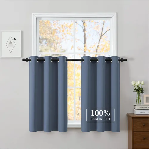 Vista 90 de NICETOWN Cortinas 100% Opacas Cortas de 36 Pulgadas de Largo para Dormitorio, Privacidad Aislamiento Térmico con Ojales Cortinas de Ventana