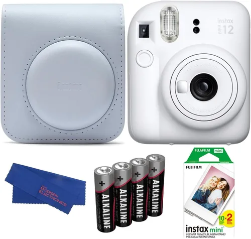 Fujifilm INSTAX MINI 12 Paquete de cámara de película instantánea, incluye: Mini película INSTAX (20 exposiciones), estuche INSTAX Mini 12 y más (5