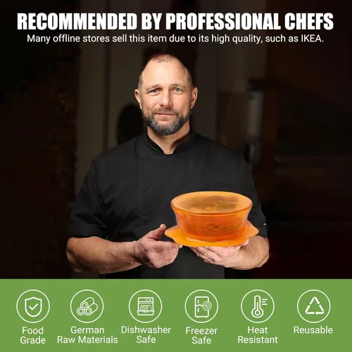 Vista 7 de Tapas elásticas de silicona para almacenamiento de alimentos en el refrigerador, fundas elásticas reutilizables para tazas, latas, tarros