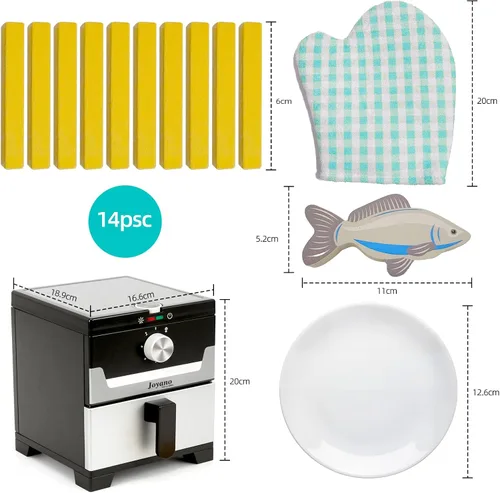 Vista 2 de Freidora de aire de madera, 15 piezas, juego de olla a presión de 18 piezas para niños, juguete de cocina con accesorios de alimentos, utensilios