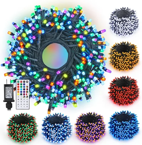 Vista 9 de Zeiliuled Guirnalda de luces de Navidad que cambian de color, 115 pies 300 luces LED de Navidad para exteriores con control remoto, luces de cadena