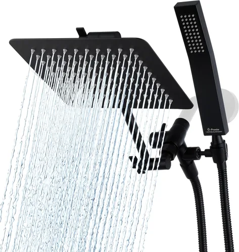 Vista 23 de G-Promise Juego de cabezal de ducha cuadrado doble de 8 pulgadas, cabezal de ducha de lluvia, varita de ducha de mano con manguera extra larga de 71
