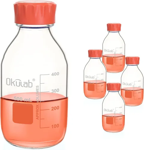 Vista 10 de Botellas redondas de almacenamiento de medios de 33.8 fl oz (34 onzas), vidrio de borosilicato 3.3, con tapones de rosca GL45 en material PP