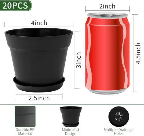 Vista 2 de GARDIFE Paquete de 20 macetas de 4 pulgadas, macetas para plantas de interior, macetas de flores, negras