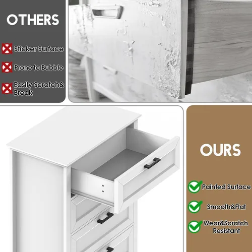 Vista 5 de biukpci Cómoda blanca con 5 cajones, almacenamiento vertical para dormitorio, cómoda alta de madera para pasillo, cómoda alta de madera con cajones