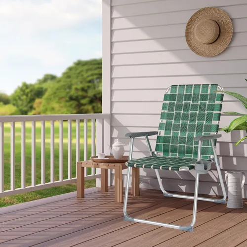 Vista 3 de VINGLI Juego de 2 sillas plegables de aluminio de gran tamaño para patio con portavasos desmontable, silla de playa con tejido de red, silla