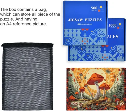 Vista 7 de Mushroom Jigsaw Puzzles 500 Pieces for Adults with Mesh Storage Bag 2011512