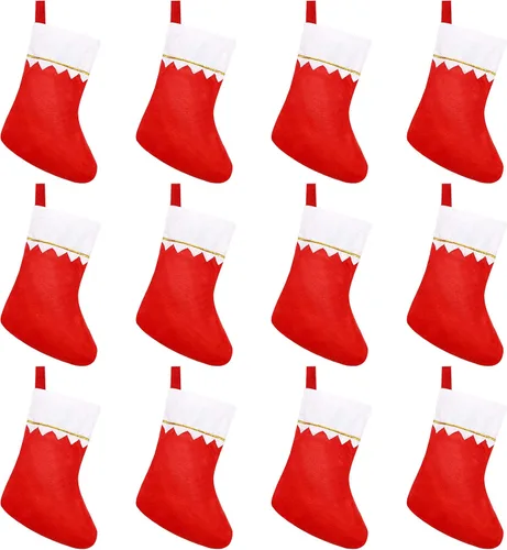 Vista 7 de CCINEE 12 medias de Navidad de fieltro rojo de 15 pulgadas para decoración de Navidad
