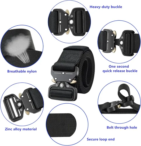 Vista 3 de Ginwee Paquete de 3 cinturones tácticos, estilo militar, correa de malla de malla resistente de liberación rápida con hebilla de metal para hombres