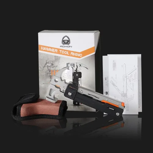 Vista 6 de Roxon 16 en 1 Herramientas Multiusos para Camping: Martillo Multiherramienta con Piedra de Fuego, Cortador Reemplazable, los Mejores Accesorios