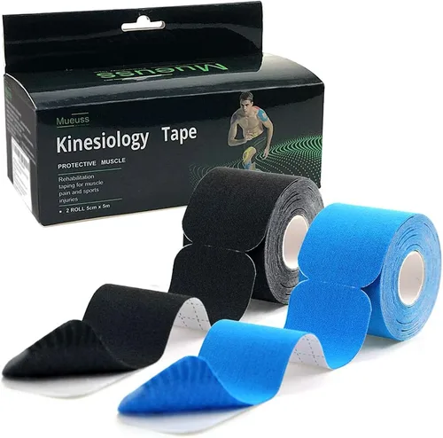 Vista 10 de MUEUSS Cinta de kinesiología elástica de algodón atlético, tiras precortadas, cinta impermeable para proteger músculos, rodillas, hombros, fascitis