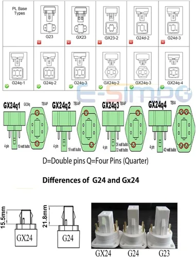 Vista 4 de E-Simpo 2 unidades de 4 pines Gx24q CFL a E26/E27 Tornillo medio LED Base de Bombilla Soporte de Luz Adaptador Convertidor. No Plug and Play