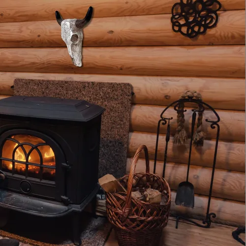 Vista 5 de BestGiftEver Arte de pared rústico tribal con cabeza de toro, arte de pared de calavera de toro blanco con herramientas - Decoración occidental