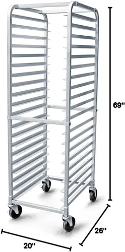 Vista 9 de New Star 36527 soporte con divisores para 20 charolas de cocina, de aluminio, de 26" x 20" x 69".