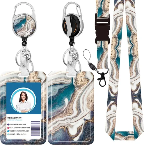 Vista 33 de Cordón para credencial y soporte para tarjetas de identificación, carretes retráctiles con clip para cinturón de carrete de mosquetón, cordón