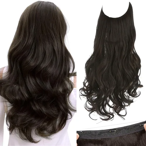 Vista 35 de SARLA Extensiones de cabello con alambre invisible con 3 clips, postizo sintético corto, ondulado, rizado, diadema ajustable transparente