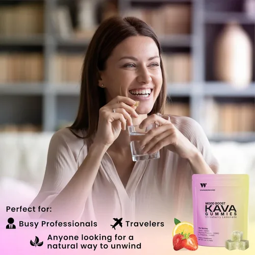 Vista 5 de WUNDERKIND Kava Gummies - Gomitas extra fuertes para mejorar el estado de ánimo, de alta potencia, 70% kavalactonas, alivio natural del estrés