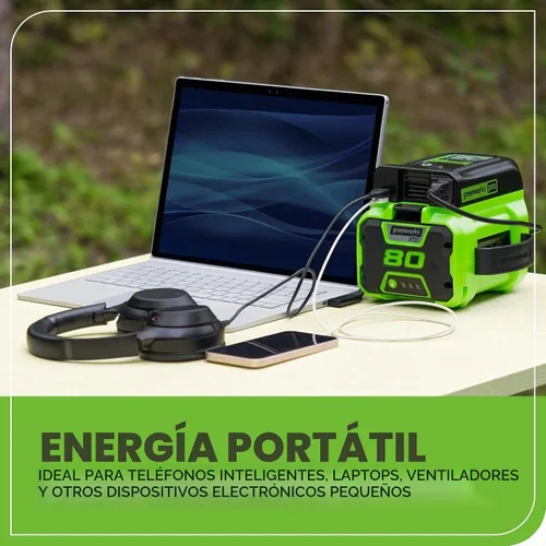 Vista 7 de Greenworks Inversor de corriente Pro de 80 V (300 vatios), 120 V CA, para cargar dispositivos electrónicos pequeños, teléfonos inteligentes