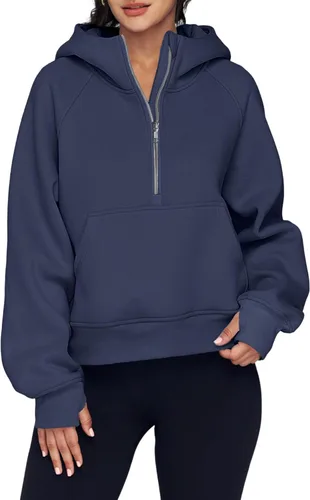 Vista 5 de AUTOMET Sudaderas con media cremallera, sudaderas cortas de forro polar para mujer, suéteres con cremallera de un cuarto, trajes de otoño, ropa
