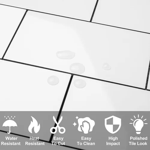Vista 3 de DICOFUN 1 protector contra salpicaduras de PVC grueso blanco pulido, aspecto de cerámica, azulejos de pared para cocina Blanco (Polished White)