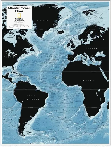 National Geographic: Mapa de pared del océano Atlántico - 22 x 28 pulgadas - Laminado