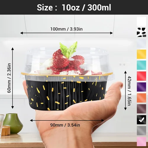 Vista 2 de EUSOAR Moldes para pasteles con tapas, 50 piezas de 10 onzas / 10.1 fl oz cuadrados para cupcakes, moldes desechables, recipientes de papel