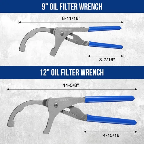 Vista 5 de WORKPRO Juego de llaves de filtro de aceite, herramientas de alicates de extracción de filtro de aceite ajustables de 9 y 12 pulgadas, ideal