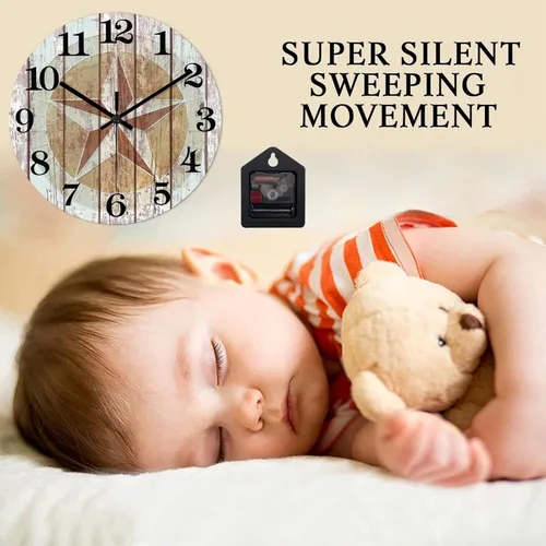 Vista 3 de Reloj de pared rústico de estilo rústico con estrella de Texas occidental, estilo antiguo, reloj de madera silencioso sin tictac, funciona