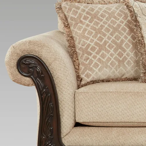 Vista 7 de Roundhill Furniture Hernen - Juego de sala de estar de 2 piezas, sofá con marco de madera tallada y sofá biplaza, trigo beige