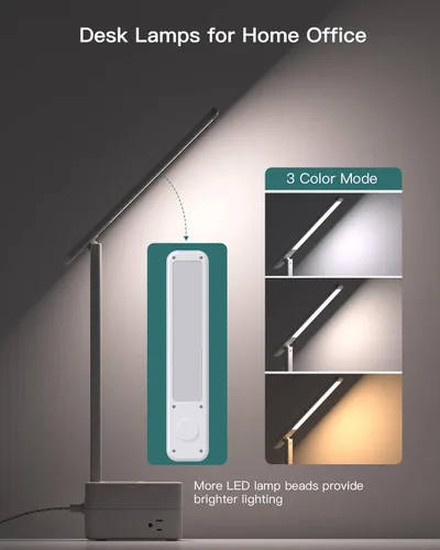 Vista 3 de Addtam Lámpara de escritorio LED con soporte para bolígrafo, lámparas de estudio con 3 tomas, 4 puertos de carga USB (2 USBC), 3 modos
