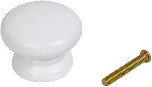 Vista 3 de 8 pomos redondos de madera para cajones, cajones de muebles de tocador de 1.299 in de diámetro, tiradores de gabinete blancos con tornillos