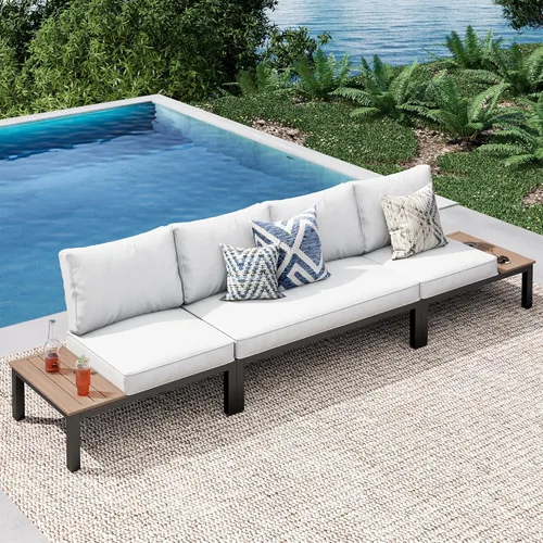 Vista 13 de PHI VILLA Juego de sofá de 2 asientos al aire libre para patio, sofá biplaza de metal para bistro, patio trasero, jardín