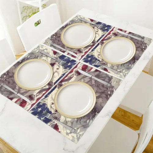 Vista 5 de White Wolf American Flag Placemats Set of 6 Resistant Table Mats Washable Place Mats for Dinner Party Table Decoration