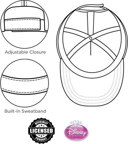 Vista 5 de Disney Girls Baseball Cap Princess and Little Mermaid Ariel Adjustable Kids Hat for Ages 4-7