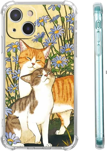Funda con diseño de flores de gato para iPhone 13 Mini, diseño estético de animales lindos, funda completa de TPU suave para iPhone 13 Mini Flor de