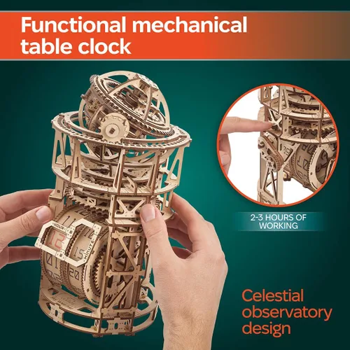 Vista 5 de UGEARS - Reloj de mesa astronómico con Turbillón - Rompecabezas de madera 3D para adultos, kit de modelo - Kit de reloj mecánico. Kits