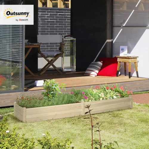 Vista 2 de Outsunny Kit de cama de jardín elevada de madera de 8 x 2 pies, maceta elevada para exteriores, parte inferior y forro autodrenante, patio