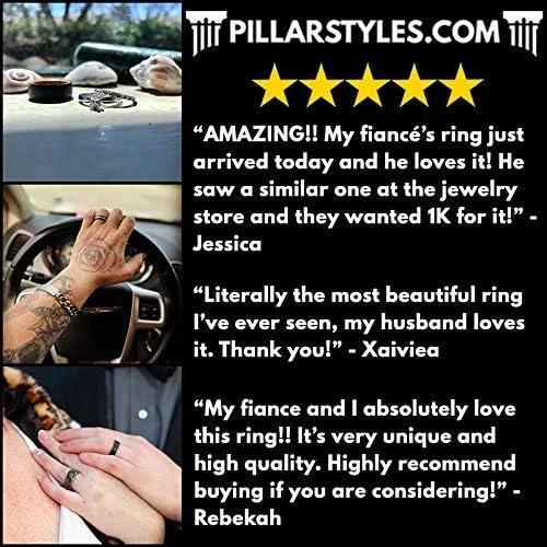 Vista 5 de Titanium Whiskey Barrel Rings for Men Hammered Wedding Band Black Wooden Ring 8mm Unique Whiskey Wood Mens Ring