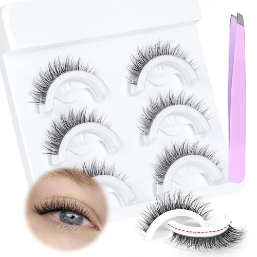 Vista 33 de JIMIRE 160 piezas de pestañas autoadhesivas de aspecto natural, 9-14 mm, racimos de pestañas pre-pegadas, sin necesidad de pegamento, pestañas